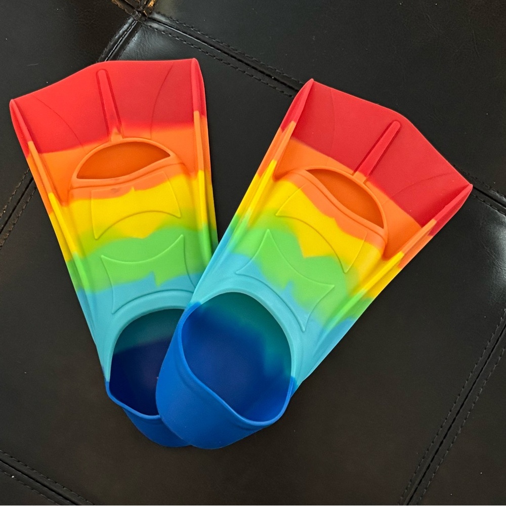 Vibrant Rainbow Swim Fins for Kids